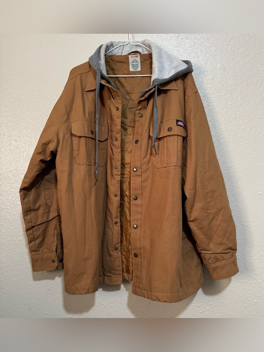 Men’s L Dickies Brown Duck Canvas Zip Hoodie Workwear Utility Chore Jacket Coat